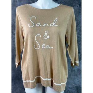 J Jill Tan Linen Blend ~ SAND & SEA ~ 3/4 Slv Sweater Top sz 2X (15955)